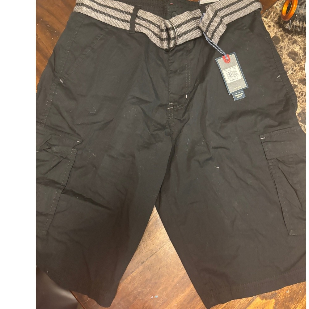 Beverly Hills Polo Club Mens Black Cargo Shorts with Belt Size 32
